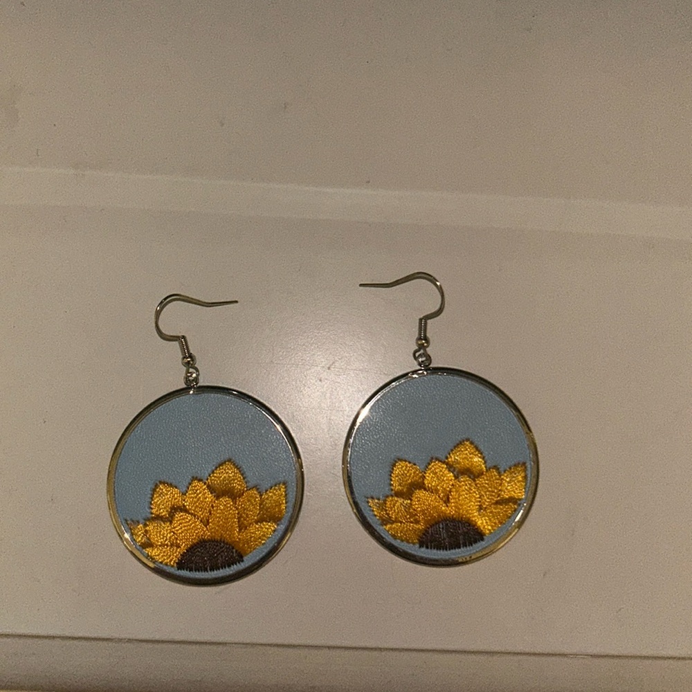 Blue sunflower earrings